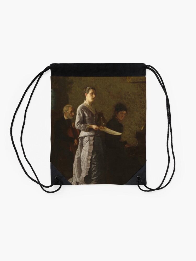 Alternate view of Singing a Pathetic Song Oil Painting by Thomas Eakins Drawstring Bag