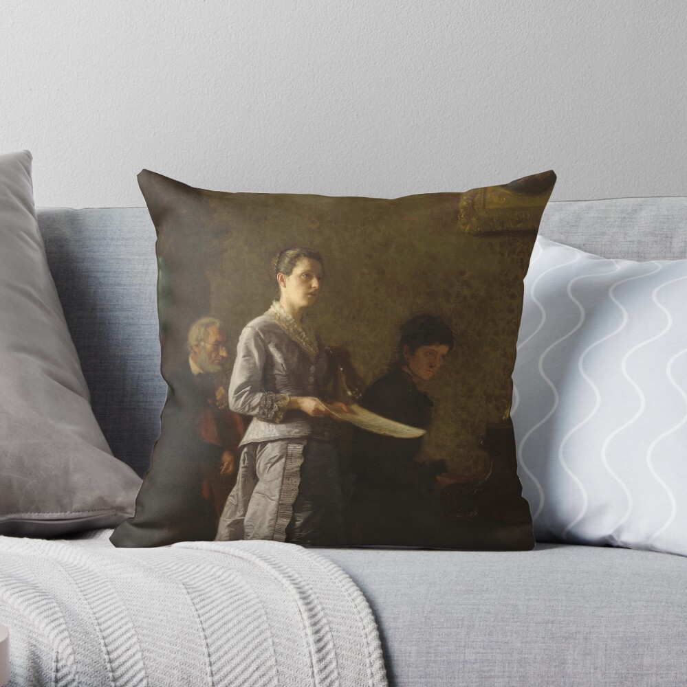 Singing a Pathetic Song Oil Painting by Thomas Eakins Throw Pillow