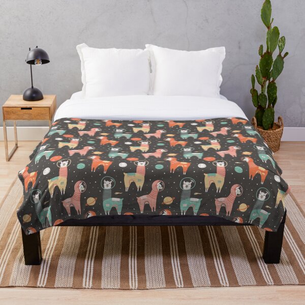 Astronaut Llamas in Space Throw Blanket