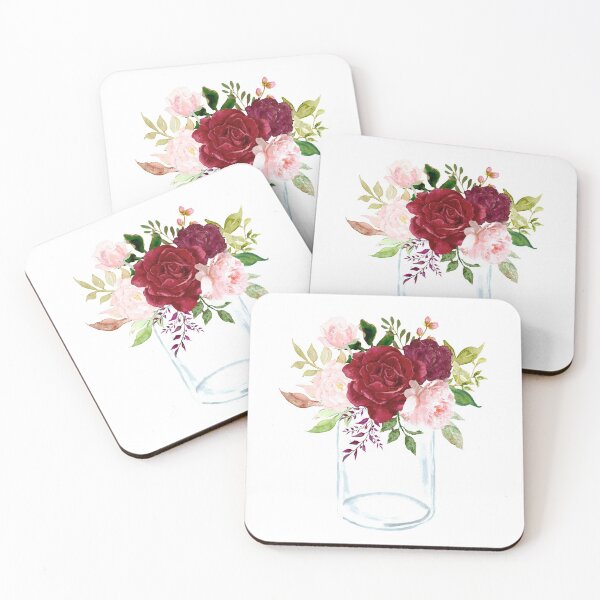 Item preview, Burgundy and Blush Pink Flowers in Mason Jar designed and sold by ColorFlowArt.