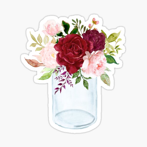 Item preview, Burgundy and Blush Pink Flowers in Mason Jar designed and sold by ColorFlowArt.