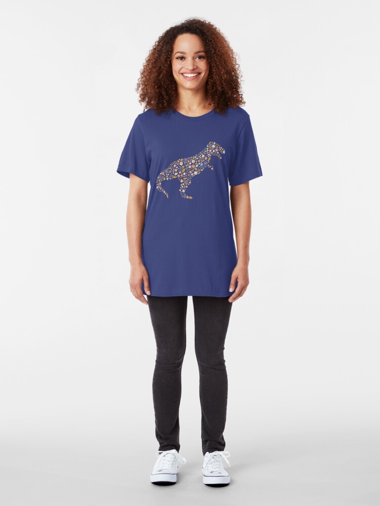 Alternate view of Floral T-Rex in Blue + Coral Slim Fit T-Shirt