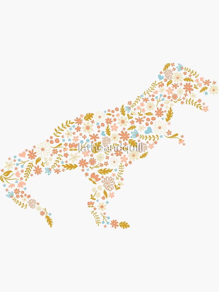 Floral T-Rex in Blue + Coral by latheandquill