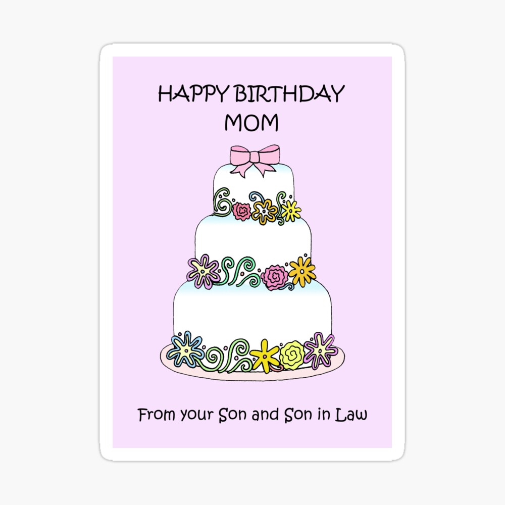 Carte De Vœux Joyeux Anniversaire Maman De Fils Et Fils En Droit Gateau De Dessin Anime Par Katetaylor Redbubble