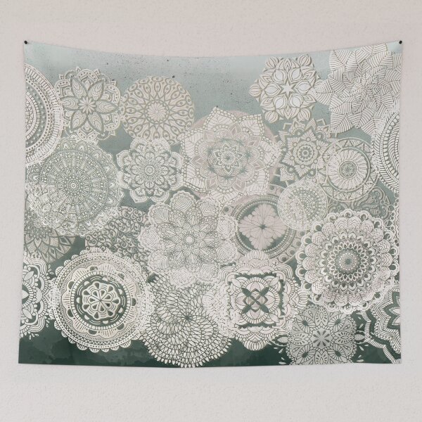 Item preview, White Painted Mandala lacework on green designed and sold by NoaaDesign.