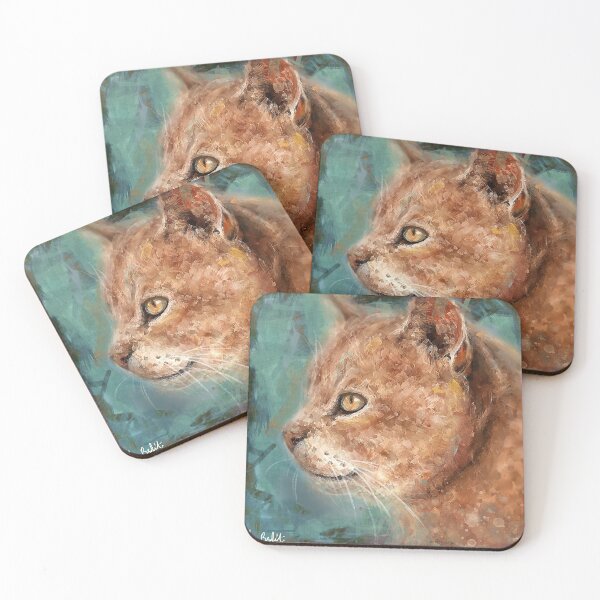 Item preview, Painting of an Orange Cat Portrait in Profile on Turquoise Background  designed and sold by ibadishi.