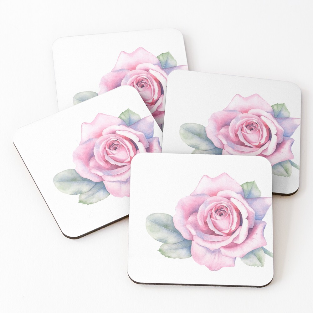 "Pink Rose" Coasters (Set of 4) for Sale by Louisedemasi Redbubble