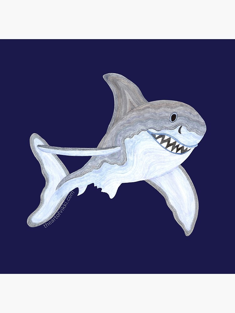 Great White Shark Fanciful Aquatic Watercolor by theartofvikki