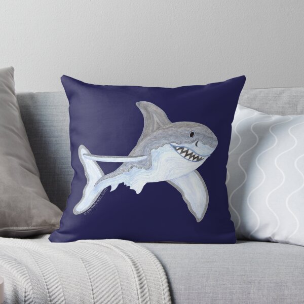 Great White Shark Fanciful Aquatic Watercolor Throw Pillow