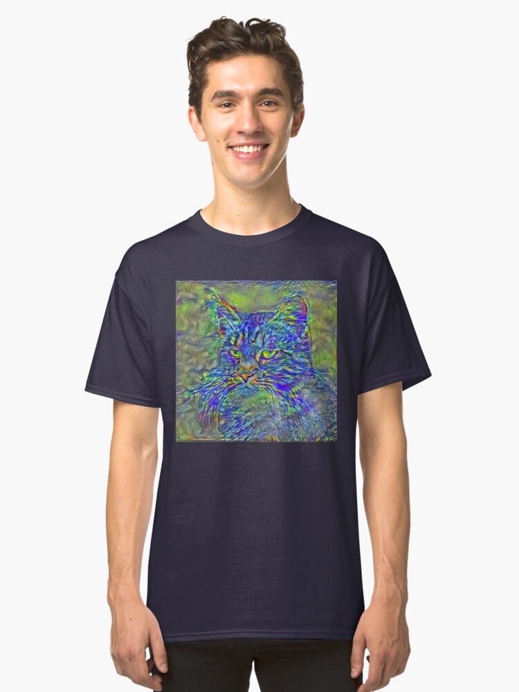 Alternate view of Artificial neural style Post-Impressionism cat Classic T-Shirt