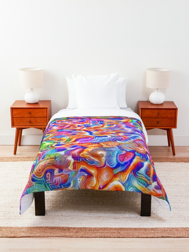 Alternate view of A pair of blue and yellow scissors on a white surface Comforter