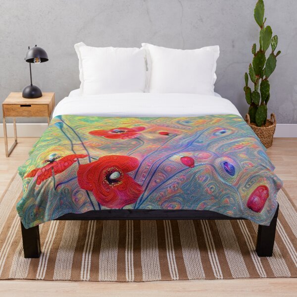 #Deepdreamed Poppies Throw Blanket