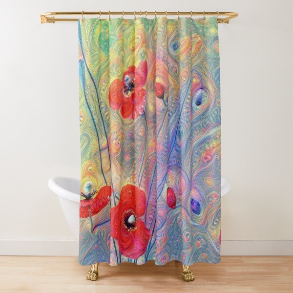 #Deepdreamed Poppies Shower Curtain