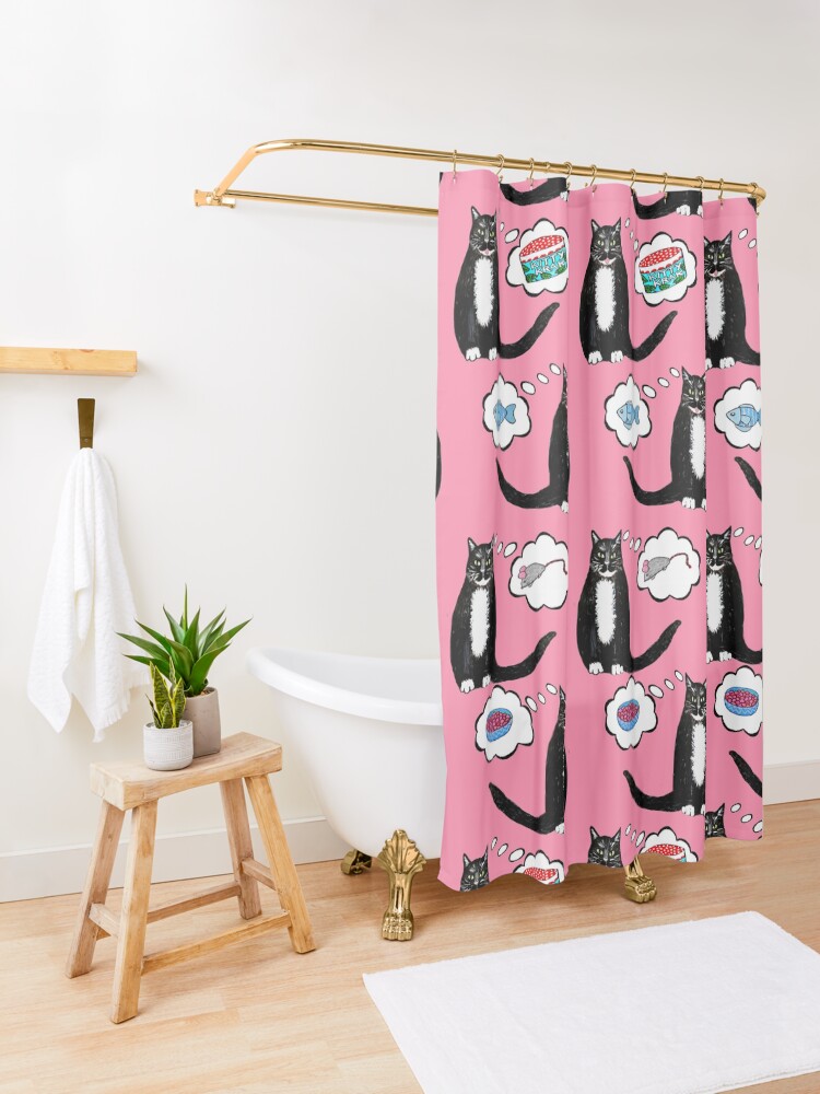 Alternate view of what your cat wants Santa Claws to bring // Christmas Cat nip dreams on pink Shower Curtain