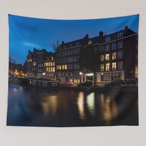 Item preview, Magical Amsterdam Night - Charming Little Pink Car on the Canal Bank designed and sold by Georgia Mizuleva.