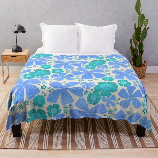 Tropical Floral In Teal Turquoise And Blue Throw Blanket
