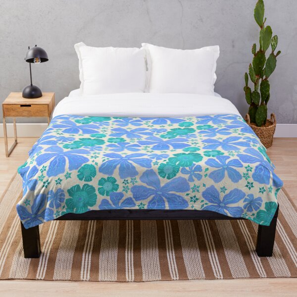 Tropical Floral In Teal Turquoise And Blue Throw Blanket