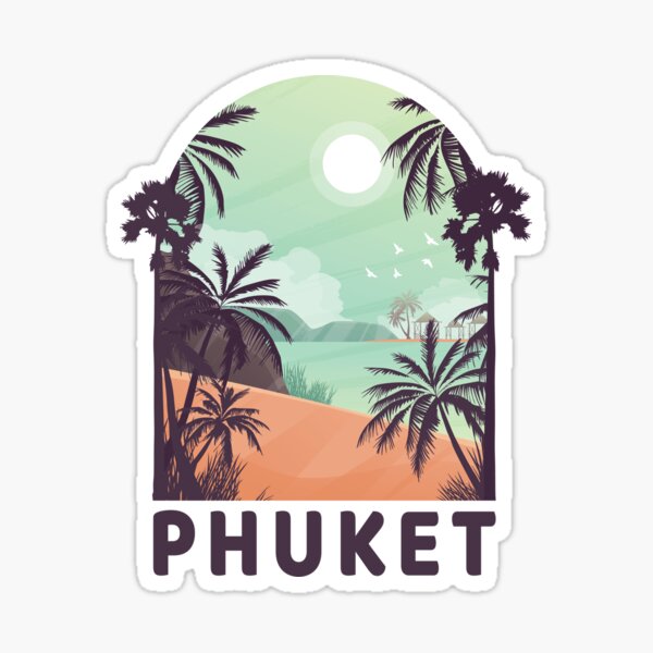 Phuket Thailand design with sea and palm trees Sticker