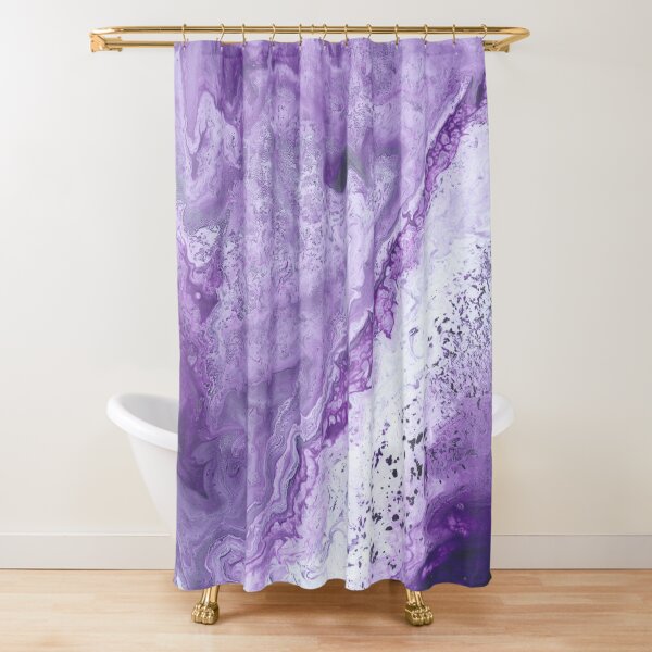 Purple White and Grey Seafoam Fluid Pour Shower Curtain