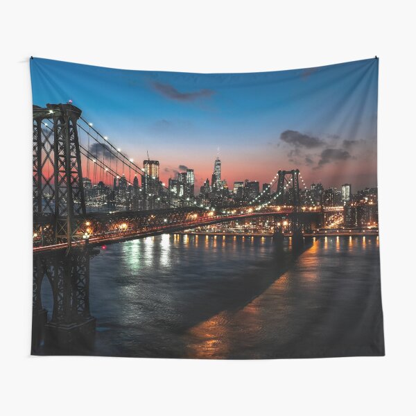 Manhattan Bridge at night Tapestry