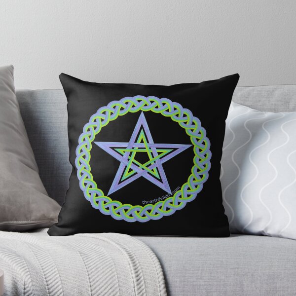 Magic Pentagram Wicca Symbol In Peacock Colors Throw Pillow