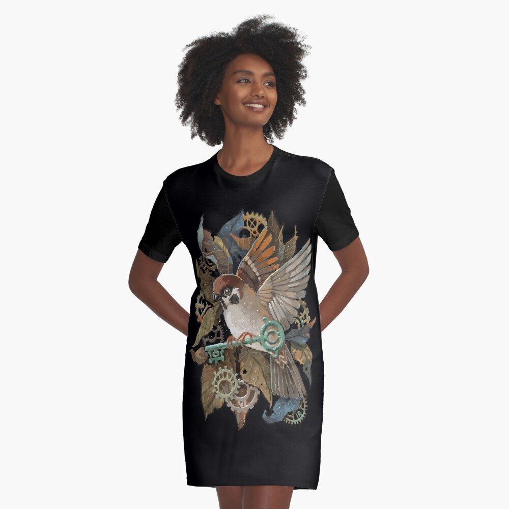 Clockwork Sparrow Graphic T-Shirt Dress