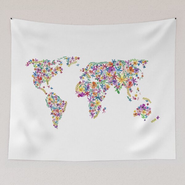 Item preview, Watercolor Flower World Map designed and sold by LizzieTishArtCo.