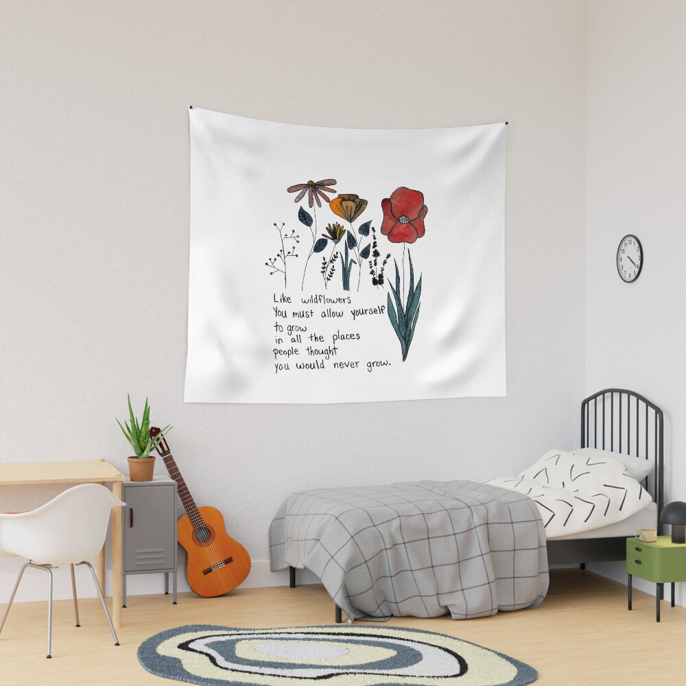 Wildflower Quote Watercolor Tapestry for Sale by LizzieTishArtCo - Main Image