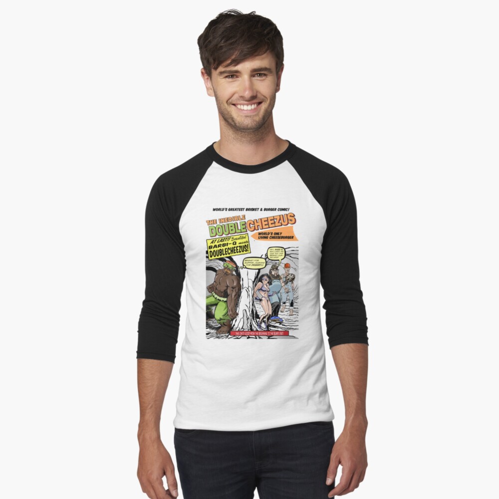 Brisket and Burger Comic T-Shirt Baseball ¾ Sleeve T-Shirt
