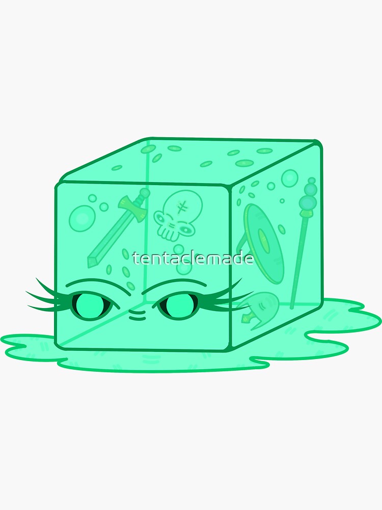 "a friendly gelatinous cube (green)" Sticker by tentaclemade Redbubble