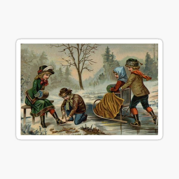 Victorian Children Winter Day Sticker