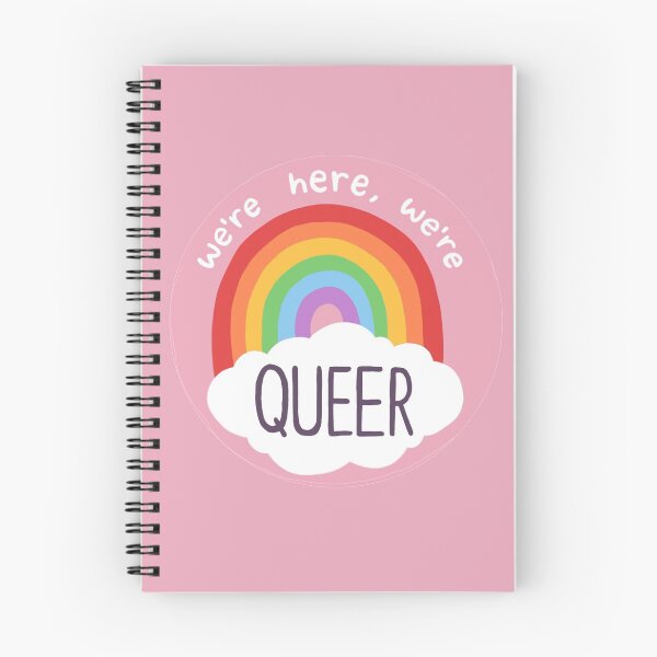 Item preview, We're Here We're Queer Pride Rainbow Badge Sticker Gay Lesbian Trans Nonbinary LGBT slogan designed and sold by ruswatkins.