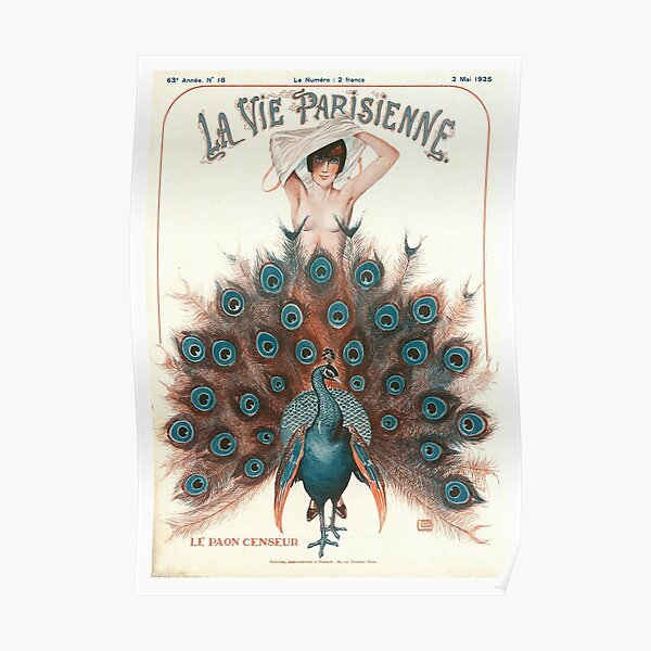 La Parisienne Peacock Art Deco Poster Poster