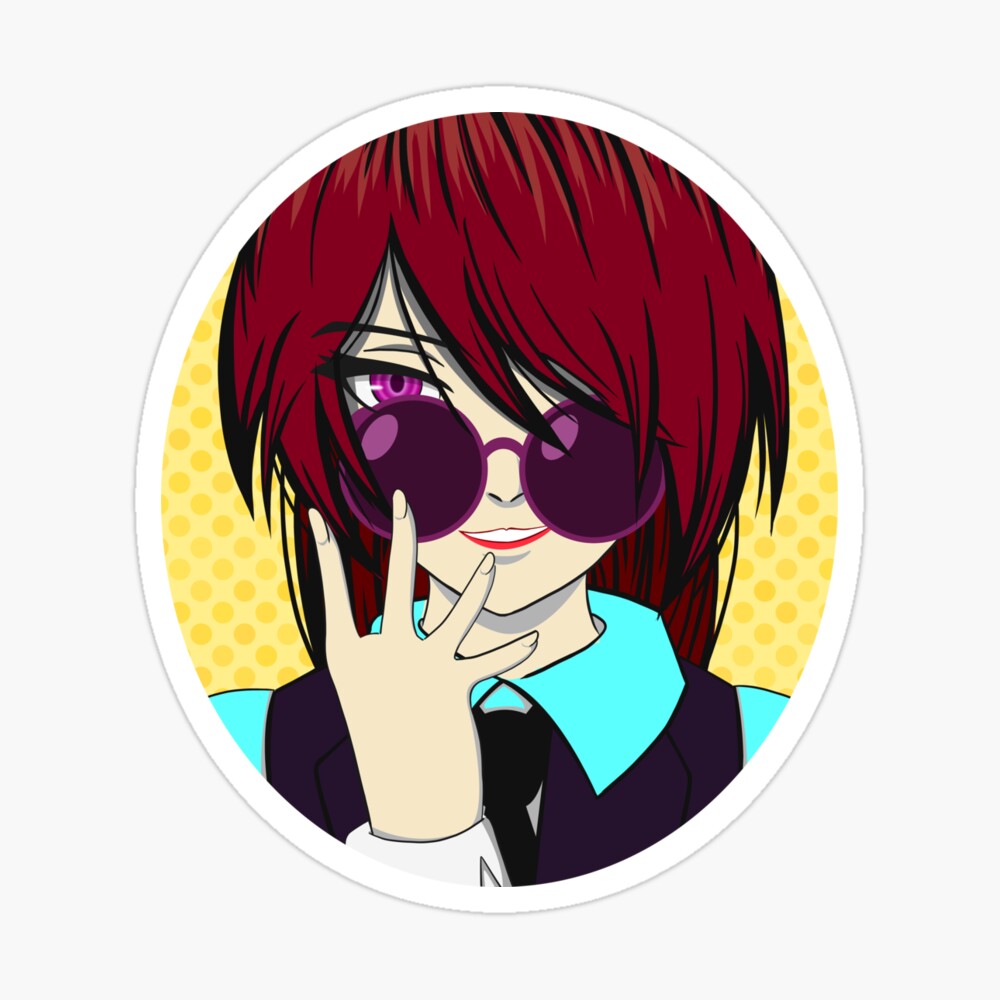 Anime Retro Colors Red Hair Girl Smile with Sunglasses Anime Retro Colors Red Hair Girl Smile with Sunglasses