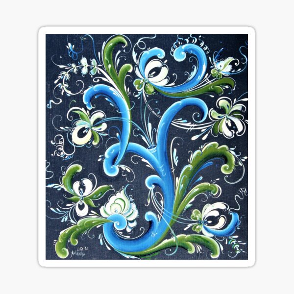Traditional Scandinavian Rosemaling Art from Norway Sticker
