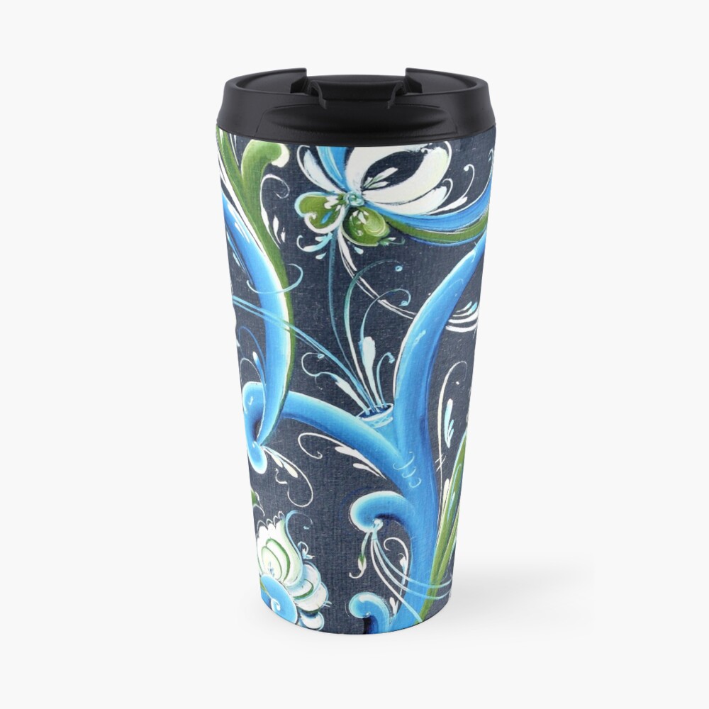 Traditional Scandinavian Rosemaling Art from Norway Travel Mug