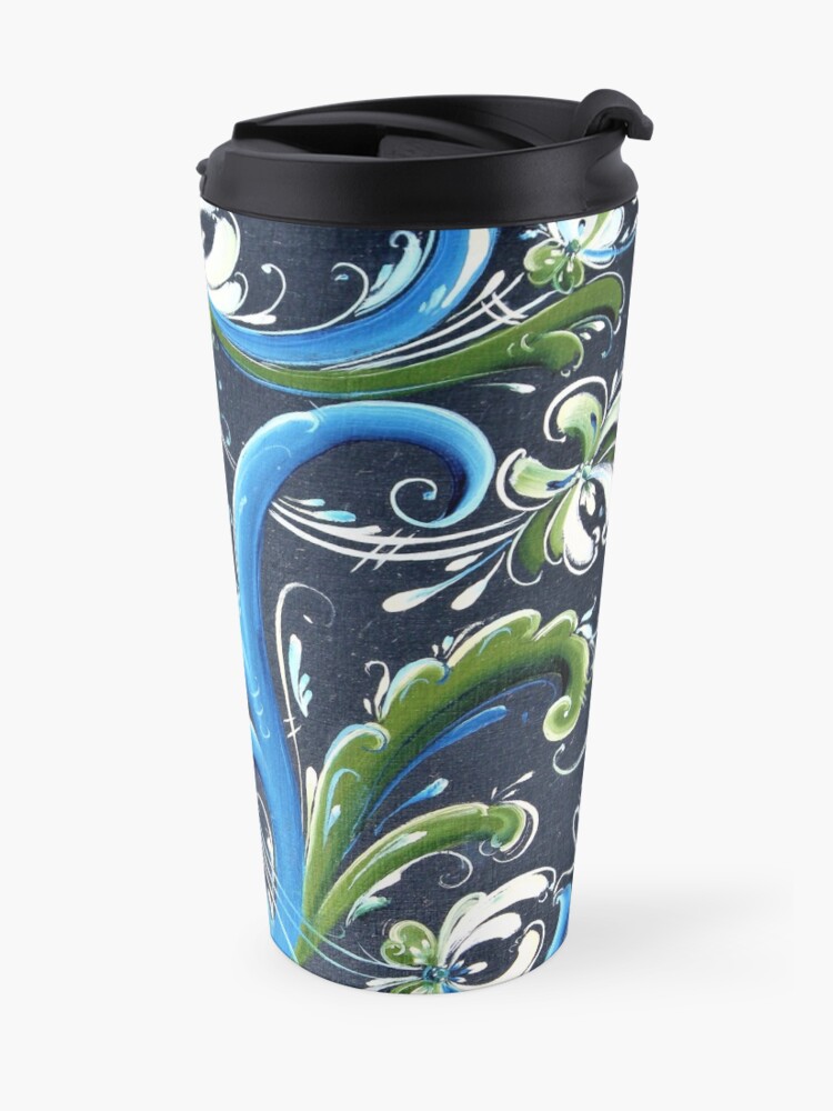 Alternate view of Traditional Scandinavian Rosemaling Art from Norway Travel Mug