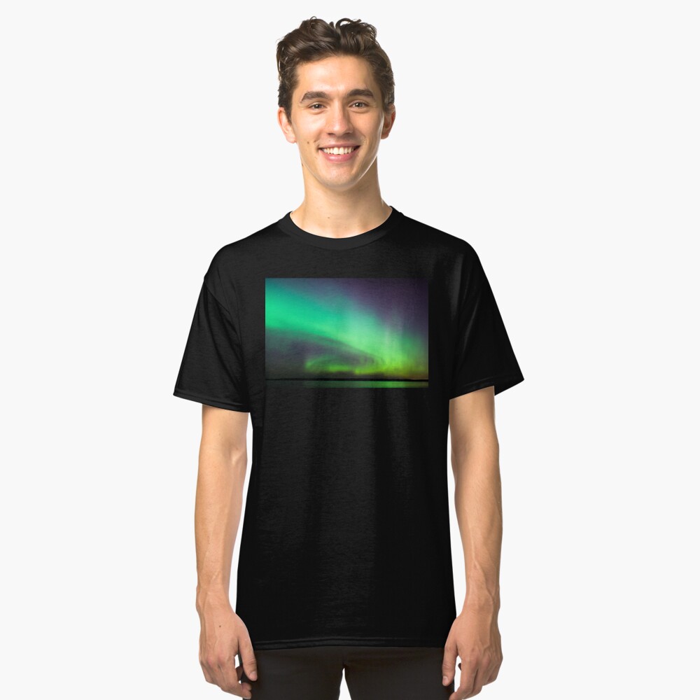 Northern lights over lake in Finland Classic T-Shirt