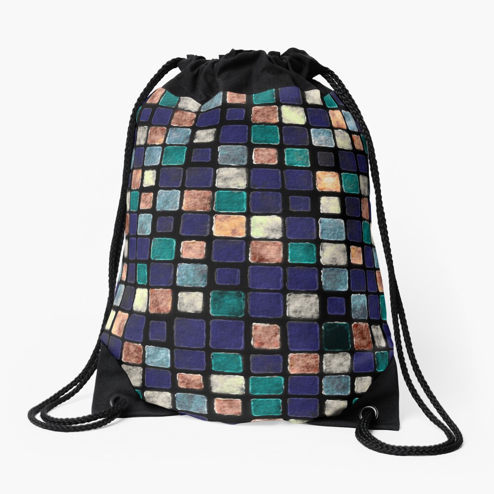 Vintage Squares Pattern Drawstring Bag