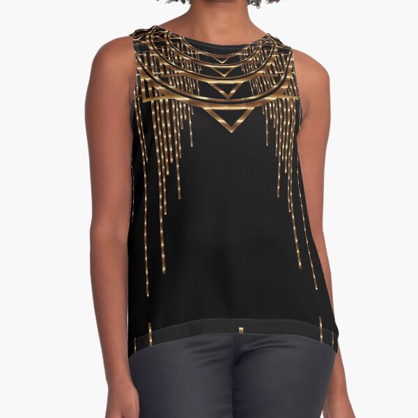Elegant vintage art deco design on black in shimmering gold Sleeveless Top