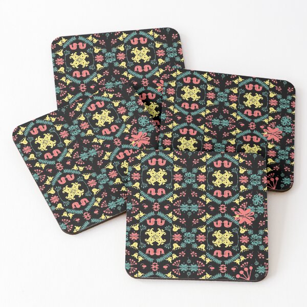Item preview, scandi  love birds tile yellow coral black designed and sold by Kimmygowland.