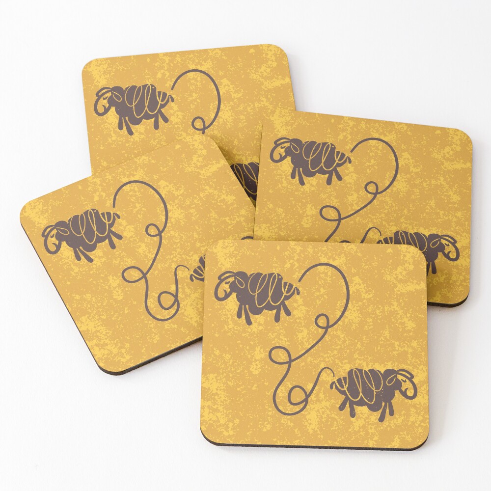 Connected sheep on mustard Coasters (Set of 4)
