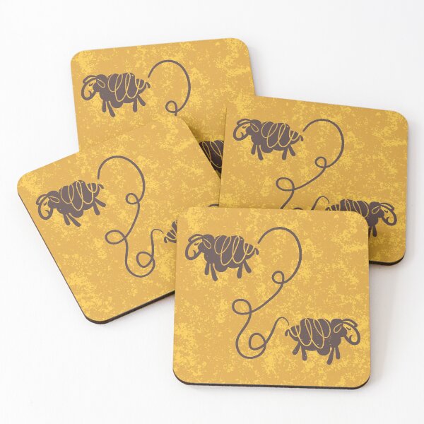Connected sheep on mustard Coasters (Set of 4)