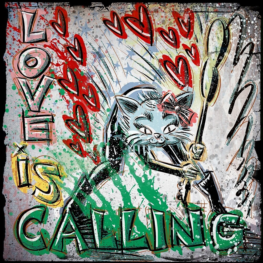 "Kitschy, kitsch, Cat, London Calling, Art, Print, Kitch, the, clash