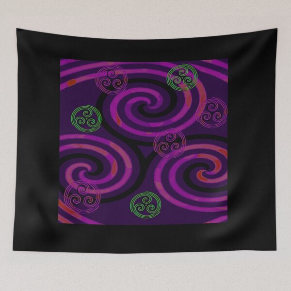 Item preview, Modern Celtic Plum and Green Triple Spiral Pattern with Colorful Background  designed and sold by GrimalkinStudio.