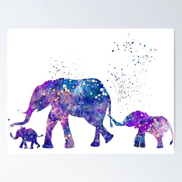 Mom Elephant with two little child elephants Poster