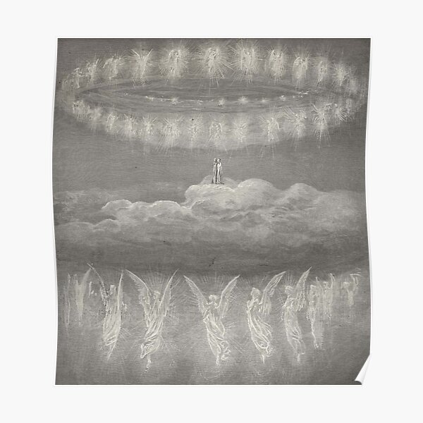 ANGELS AND DEMONS. Gustave Dore, Illustration for Paradiso, Paradise, Heaven, Heavenly, Angels. Poster