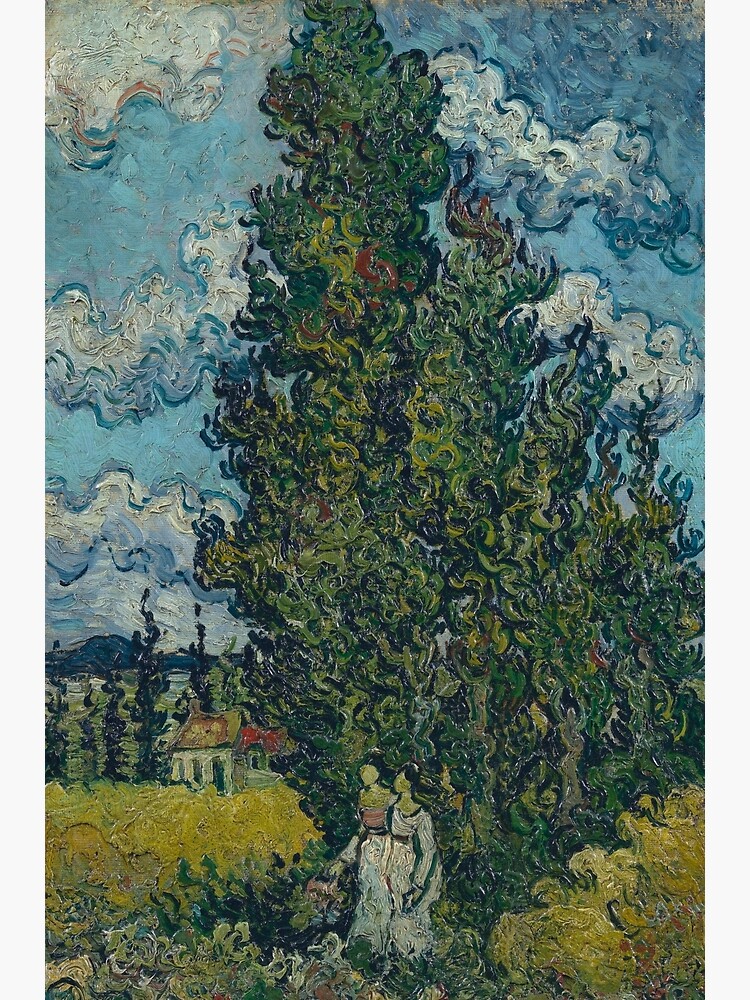 Vincent Van Gogh Cypresses And Two Women Greeting Card By Vakashop Redbubble