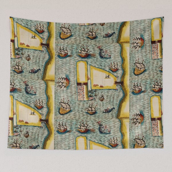 Item preview, Ships and Land map vintage manuscript designed and sold by Vintage Designs +.
