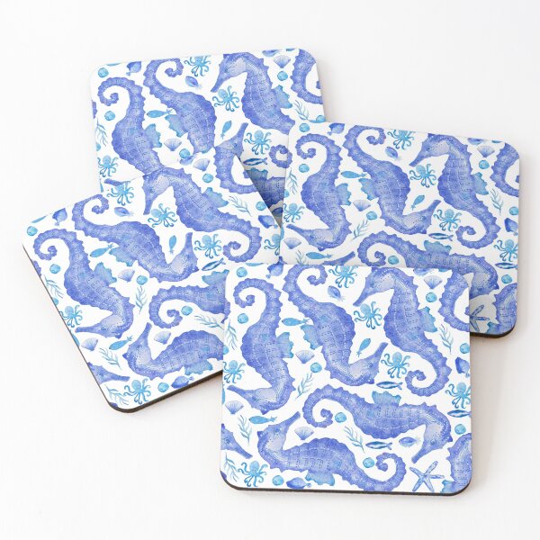 Item preview, blue watercolour seahorses designed and sold by Kimmygowland.